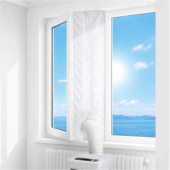 Portable Air Conditioner Window Seal Kit, 400CM (157'') AC Casement, Hot Air Stop Air Exchange Guards with Zip and Adhesive Fastener Works with Tumble Dryer, Keep House Cool