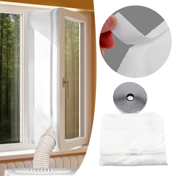 Portable Air Conditioner Window Seal Kit With Leaf Screen,Drawstring Design,Double Layers,Reflects Sunlight & Heat 4 Meters