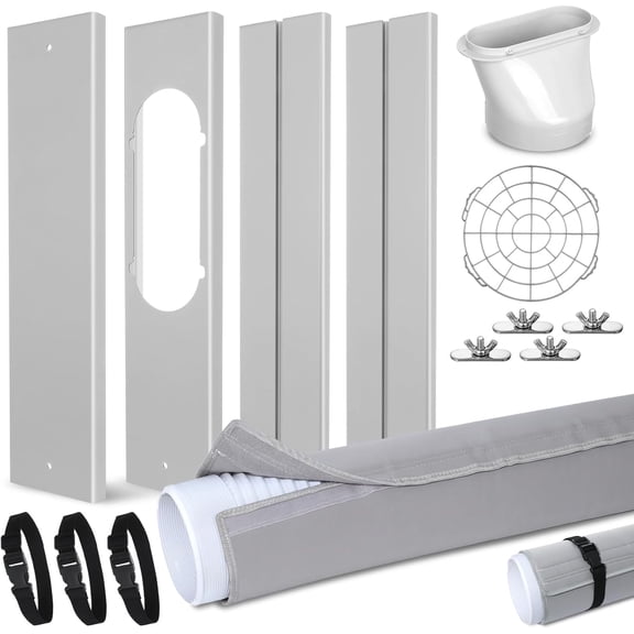 Portable Air Conditioner Window Unit Kit with Coupler Universal Adjustable Sliding Seal Plate for Horizontal & Vertical AC Hose Cover Wrap Suitable 5.9" x 59" Exhaust