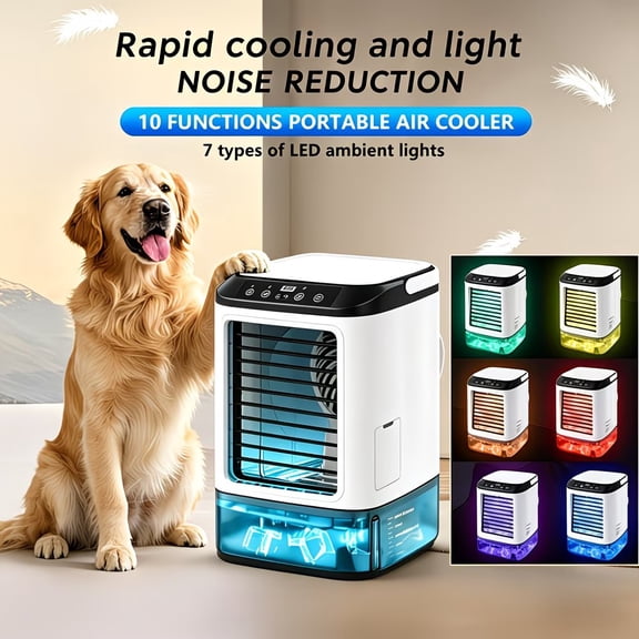 Portable Air Conditioner and USB Desk Fan - Compact Cooling Fan with LED Light, Energy-Efficient Humidifier for Home, Office, and Dorm Use