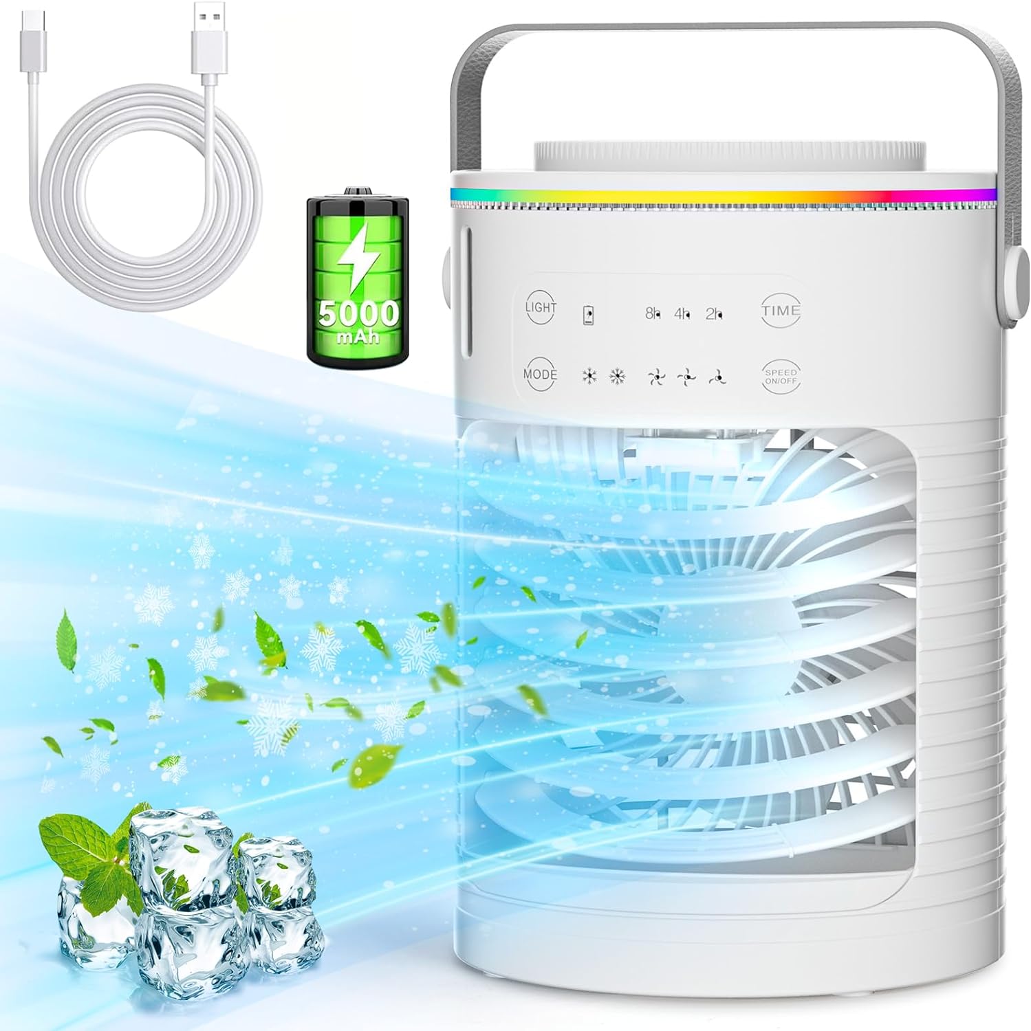 Portable Air Conditioners, 3 Speeds Rechargeable Evaporative Air Cooler