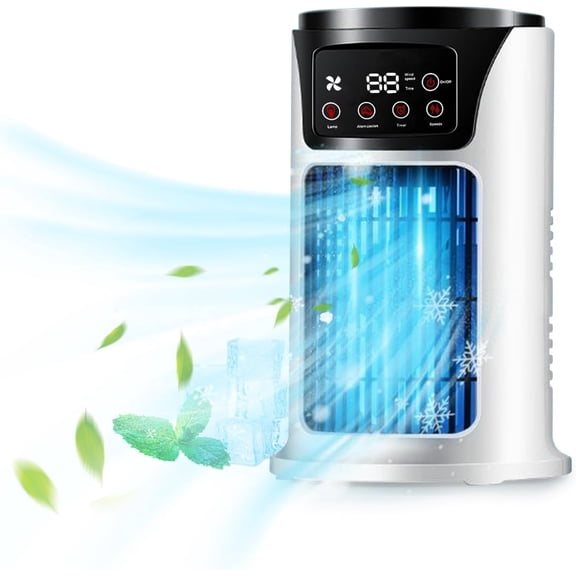 Portable Air Conditioners, 300ml Air Cooler Conditioning With Lights, 45w Mini Conditioner With 3 Speeds & 1-6h Timer, Portable Ac Unit For Bedroom Room Office Desk Cooling Fan,White