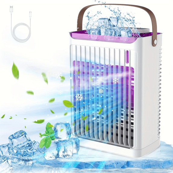 Portable Air Conditioners, 40oz Water Tank, 3 Wind Speed & 3 Cool Mist, 1-3H Timer & 7 LED Light, Personal Air Conditioner Small Mini Air Conditioner Portable Air Cooler for Room/Office