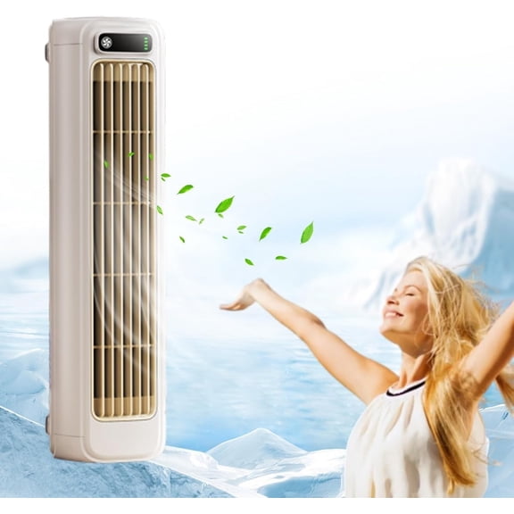 Portable Air Conditioners Cooling Fan,Air Conditioner, Silent Portable Bladeless Fan, 3 Wind Speeds, Screen Power Display, Ultra Long Life, For Bedroom, Kitchen (Rechargeable)(White)