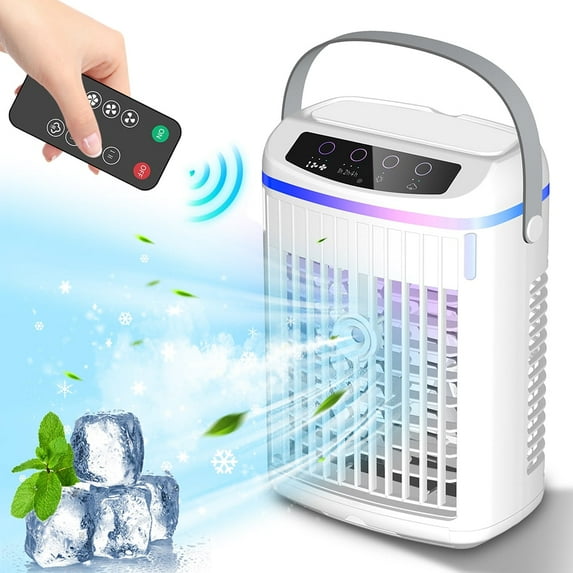 Flaremore Portable Mini Air Conditioner Fan, USB Evaporative Cooler with 3 Wind Speeds, 3 Timers, and Touch Screen Control, for Home, Office, Camping, or Car Use, White