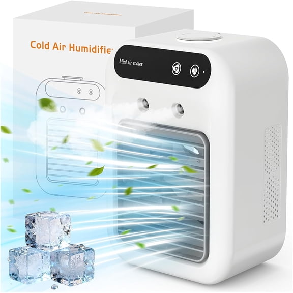 Portable Air Conditioners, Personal Air Conditioner with 2 Mode Speeds Portable Fan with 1.5L Water Tank for Desk, Bedroom, Office, Camping White