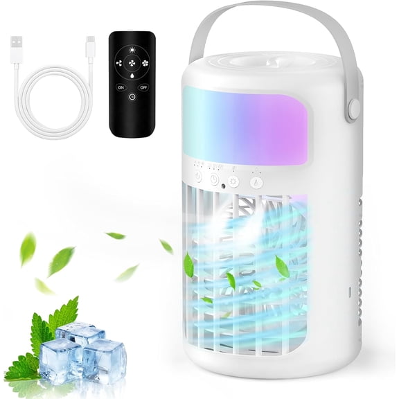 Portable Air Conditioners, Powerful Evaporative Air Cooler, 3-in-1 Personal AC Fan with Humidifier, 1500ML Tank, 3 Speeds & 2 Mist Modes, Remote, USB-C Cooling for Bedroom Office Camping
