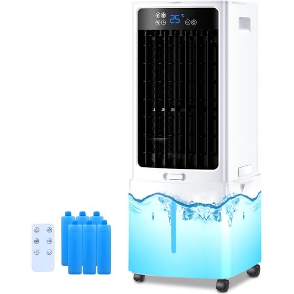 Portable Air Conditioners, Swamp Cooler with 9L Water , 12H Timer, 3 Modes, 3 Speeds, 6 Ice Packs, Windowless Air Conditioner, Evaporative Air Cooler, Air Cooling Fan for Bedroom Garage Office