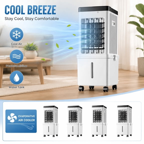 Portable Air Cooler With Remote Control Quiet Air Conditioning Fan Removable Water Tank Ideal For Home Use
