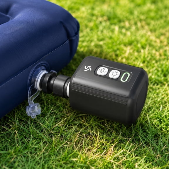 Portable Air Mattress Pump for Inflatables, 2-in-1 Camping Air Pump with Battery & LED Light, Fast Inflate/Deflate for Sleeping Pads, Pool Floats, Air Mattress & Vacuum Bags