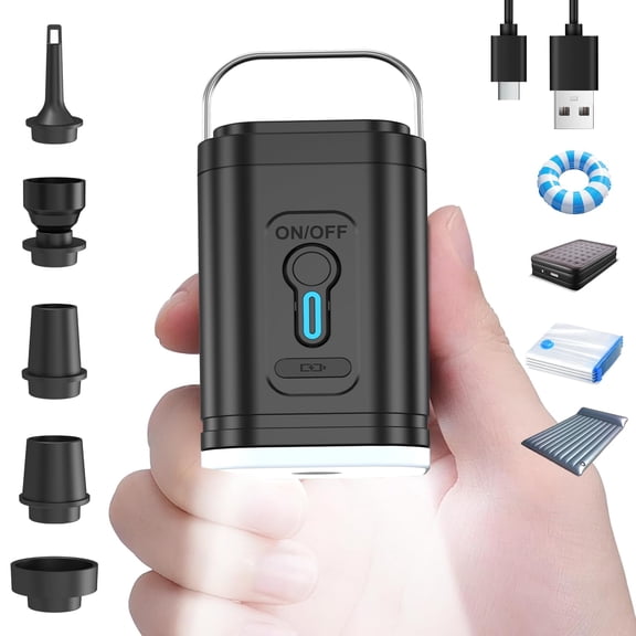 Portable Air Mattress Pump for Inflatables,3-in-1 Camping Air Pump with 2400mAh Battery & LED Light,Fast Inflate/Deflate for Sleeping Pads,Pool Floats,Air Mattress & Vacuum Bags