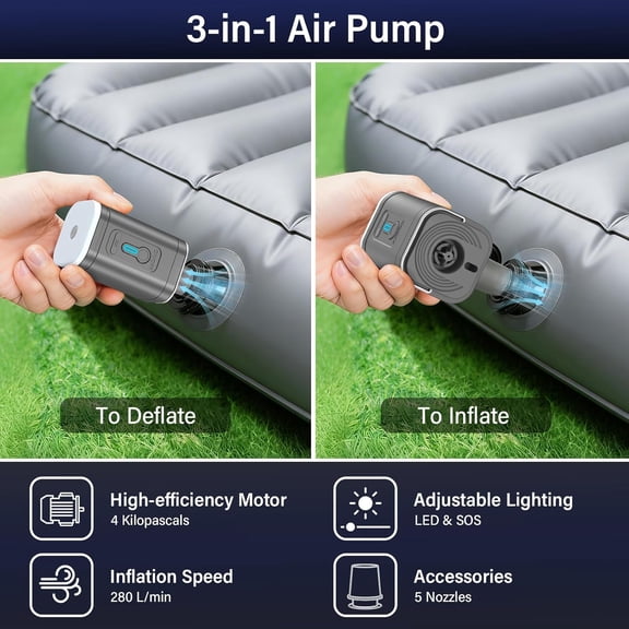 Portable Air Mattress Pump for Inflatables, Mini Electric Rechargeable Inflate Deflate Pump, For Pool Floats, Swimming Rings, Air Mattress, Sleeping Pads, Vacuum Storage Bags