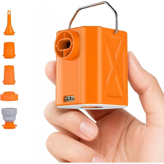 Portable Air Pump for Inflatables, Mini Rechargeable Air Pump 1.6 oz, 300L/min Inflator Deflator with Camping Light, 5 Nozzles for Pool Floats, Sleeping Pads, Air Mattress, Vacuum Bags