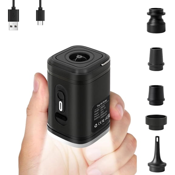 Portable Air Pump for Inflatables, Ultra-Mini Air Mattress Pump 4X with 2400mAh Battery & Camping Light,Wireless Air Pump for Outdoor Travel Swimming Rings, Pool Floats, Sleeping Pads,Vacuum Bag
