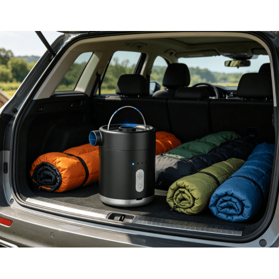 Portable Air Pump for Inflatables, Ultra-Mini Air Mattress Pump with Camping Light & 6 Nozzles, USB Rechargeable, Quick Inflate Deflate for Pool Floats, Swim Rings, Vacuum (Black)