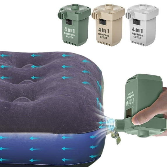 Portable Air Pump Inflator Deflator | 260L/min High-Speed Rechargeable Electric Air Pump, 3 Nozzle Set | Compact Lightweight, for Air Mattresses, Boats, Camping, Pool Floats, 1600mAh Battery