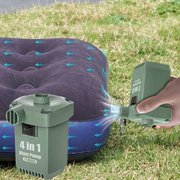 Portable Air Pump Inflator Deflator Rechargeable Electric Pump for Air Mattress Boat Pool Floats Camping Gear Outdoor Use with Adapter Nozzles Fast Charging