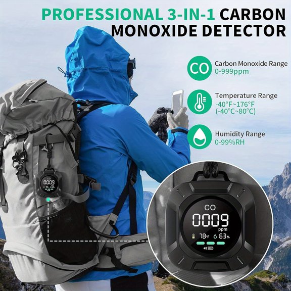 Portable Air Quality Monitor with Magnetic Suction, Travel Air Detector with Temp And Humidity Sensor, Built-In Rechargeable Battery for Kitchen/Bathroom/Living Room