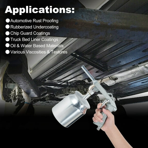 Portable Air Undercoating Spray Machine With 750ml Suction Feed Cup And Cleaning Brush Apply Sprayable Truck Bed Liner Coating Aluminum Pneumatic Automotive Application Sprayer