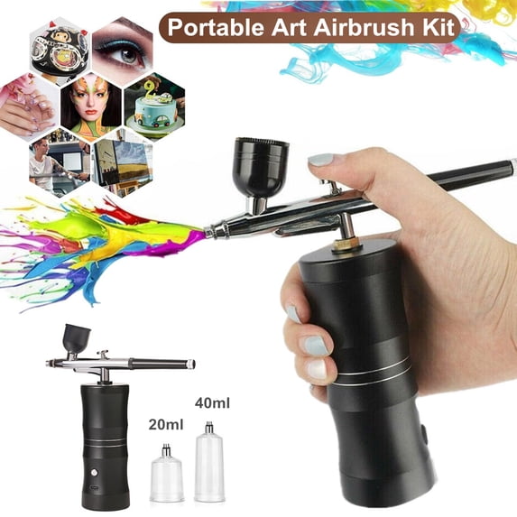 Portable Airbrush Compressor Kit with Dual - Action Spray Gun, Rechargeable 1000 mAh Battery, 5CC‑40CC Cups For Nail Art, Tattoo, Crafts & Painting Projects