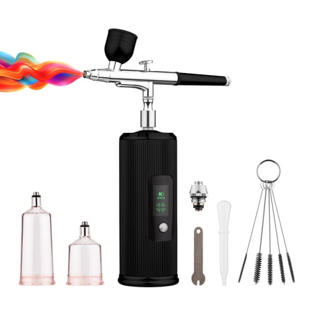 Portable Airbrush Kit with Compressor Handheld Cordless Air Brush Pen with LCD Screen Dual-Action 3-level Adjustable Pressure Built-in Battery for Painting Model Coloring Nail Art Makeup Cake