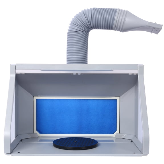 Portable Airbrush Paint Spray Booth Kit with Dual Fans and Turntable for Model Parts, Foldable LED Spray Booth with Hose, Gray Plastic 21.6x18.8x14 inches