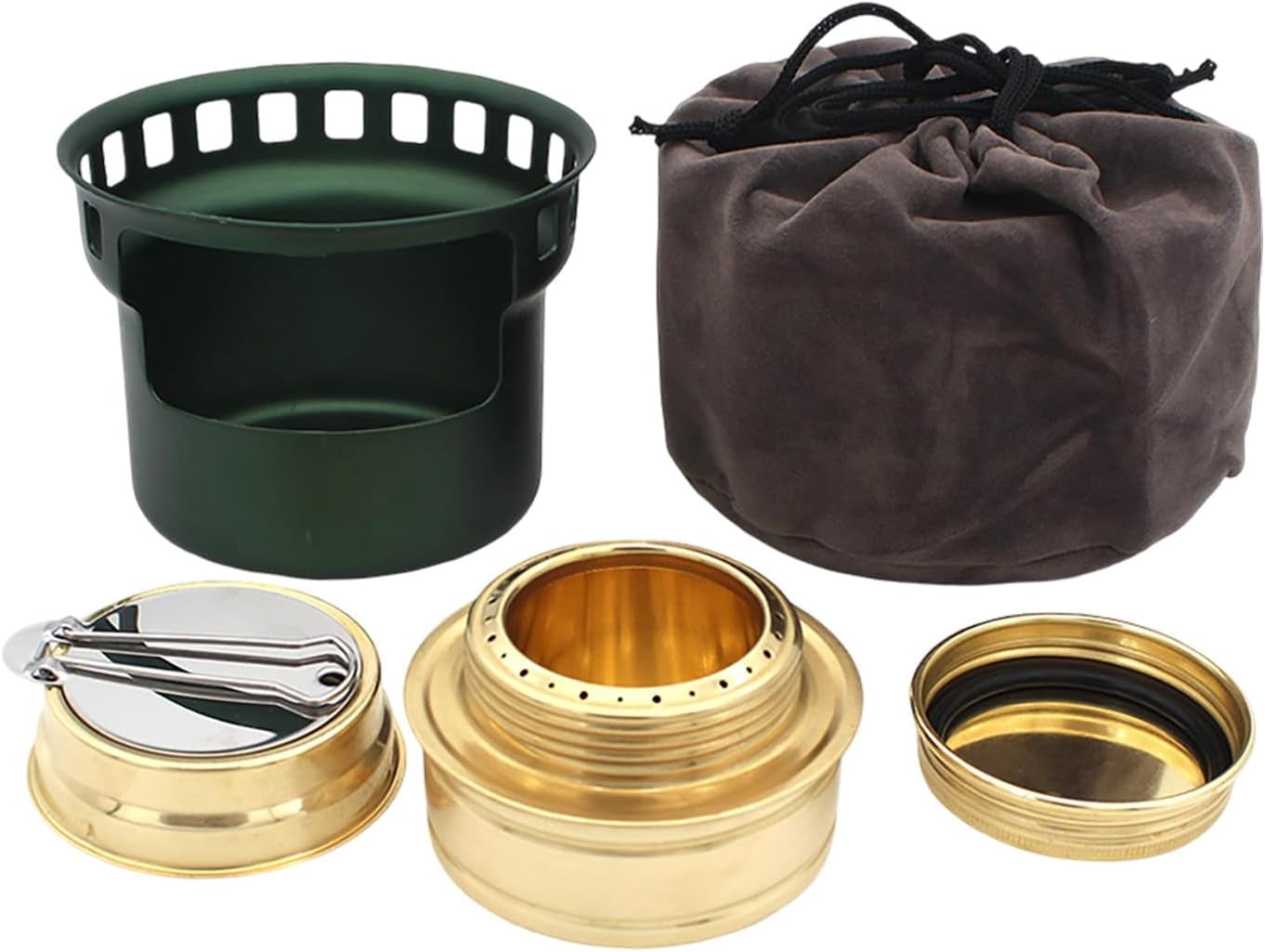 Portable Alcohol Stove for Camping, Double-Layer Mini Alcohol Burner with Stands Brackets & Storage Bag, Compact Outdoor Camping Stove for Backpacking Hiking Picnic Emergency Daily Use (Gold)(Q)