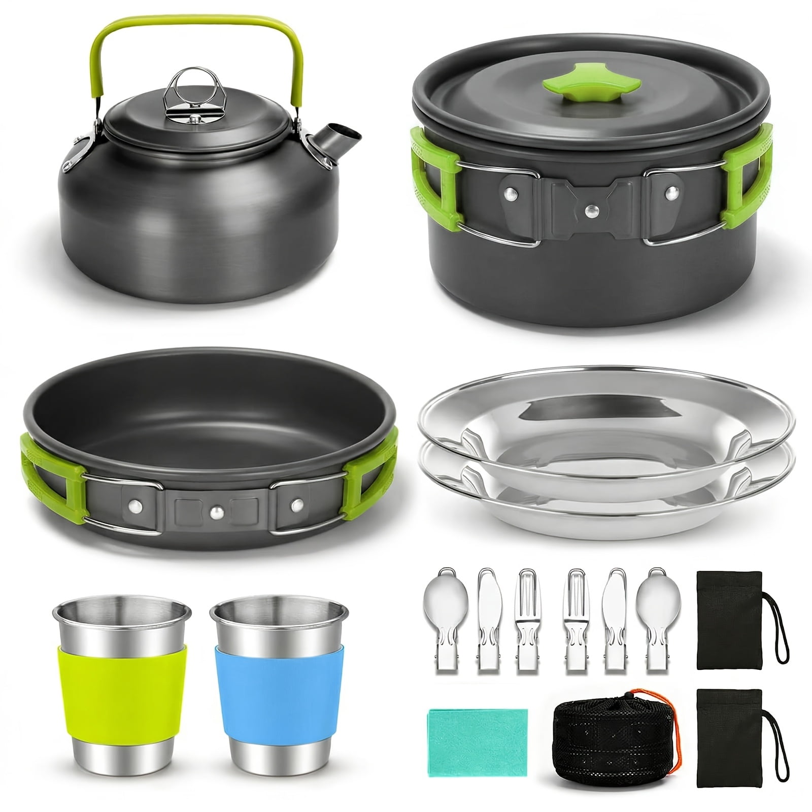 Portable Aluminum Alloy Camping Cookware Set for 2-3 People, Outdoor ...