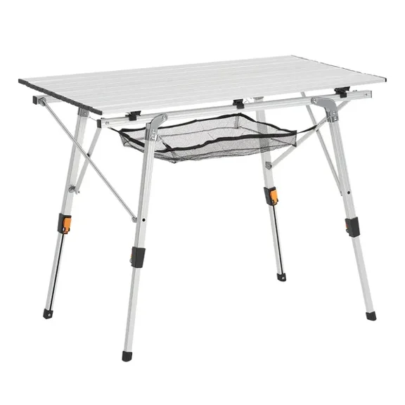 Portable Aluminum Folding Camping Table with Mesh Layer for Outdoor Picnic