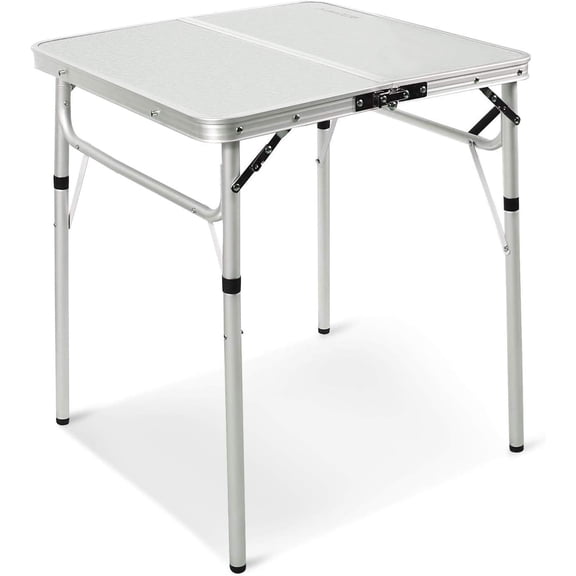 Portable Aluminum Folding Table, Adjustable Dual-Height (10 Inch and 27 Inch), 24 Inch Square, White