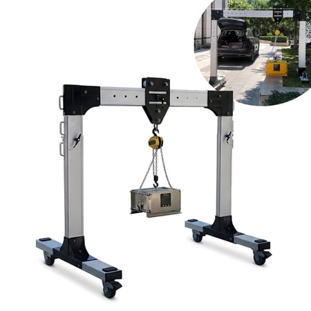 Portable Aluminum Gantry Crane, 1100 lbs Capacity Adjustable Shop Lift Hoist, 4.9-9.5 ft Height & 5.3-7.5 ft Beam Width, 2-Post Mobile Lifting System for Garage, Workshop, and Auto Repair