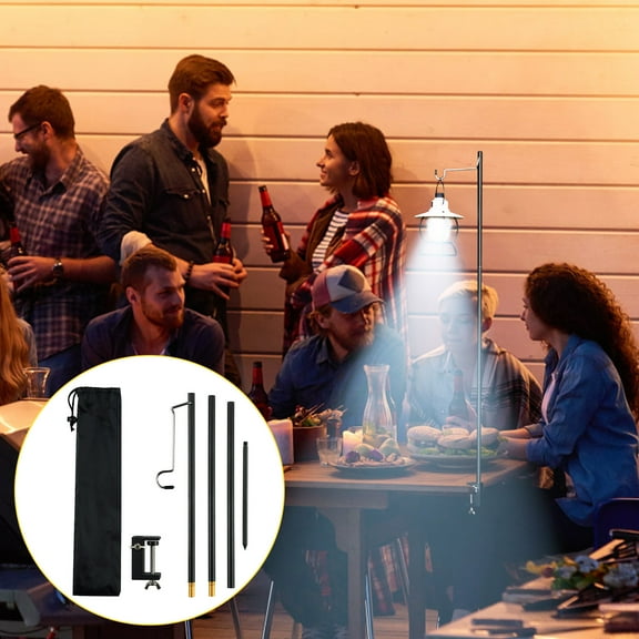 Portable Aluminum Lantern Pole with Stake, Foldable Hanging Light Stand for Camping Hiking Picnic Fishing Bbq Outdoor Use