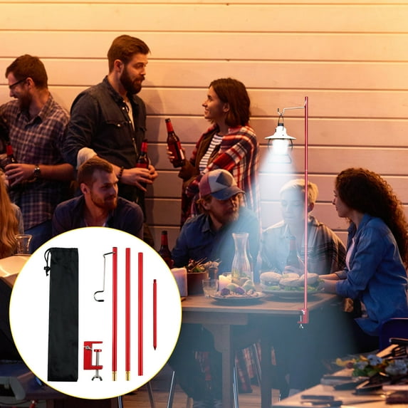 Portable Aluminum Lantern Pole with Stake, Foldable Hanging Light Stand for Camping Hiking Picnic Fishing Bbq Outdoor Use