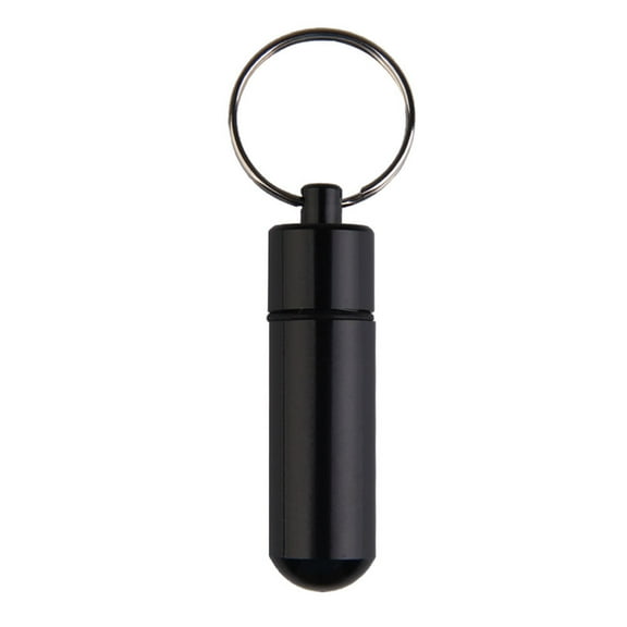 Portable Aluminum Pill Bottle Case Waterproof Drug Holder Keychain (Black)