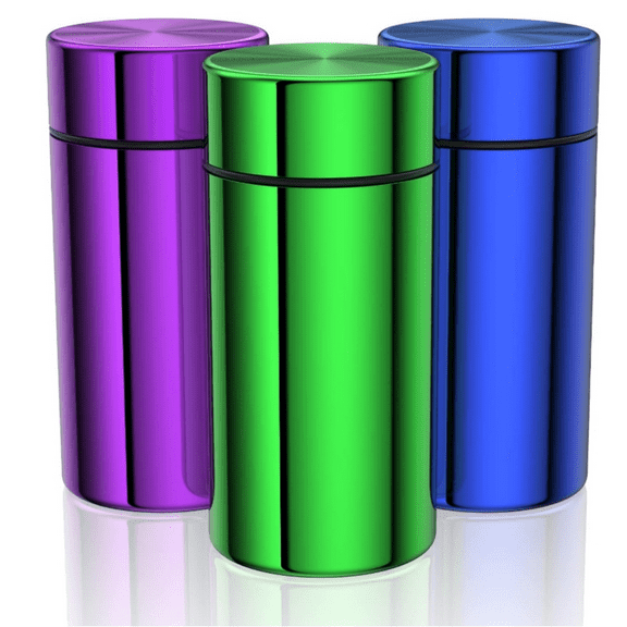 Portable Aluminum Storage Jar 3-Pack,Airtight Smell Proof Container, Metal Waterproof Small Bottle Multipurpose Container for Coffee & Teas, (Purple+Green+Blue)
