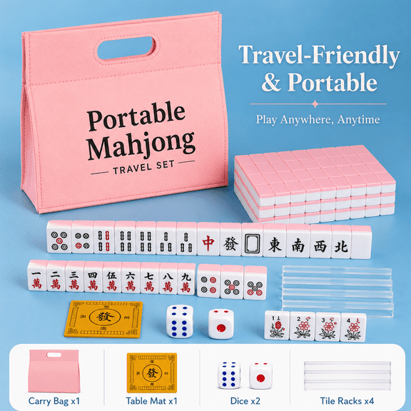 Portable American Mahjong Set, 166 Tile Mini Mahjong Game with Storage Bag and Accessories, Compact 0.9 Inch Thick Tiles for Family, Travel and Game Nights