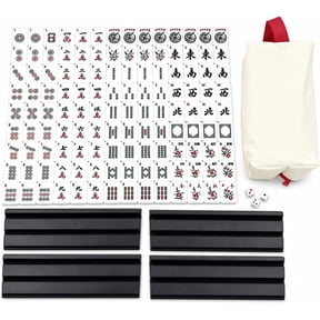 Portable American Mahjong Set, 166 White Tiles Mahjong Set with 4 Tile Racks, 3 dice, Storage Carry Bag- Complete Mahjongg Game Tiles with Jokers & Winds for Outdoor Travel Party, Style B