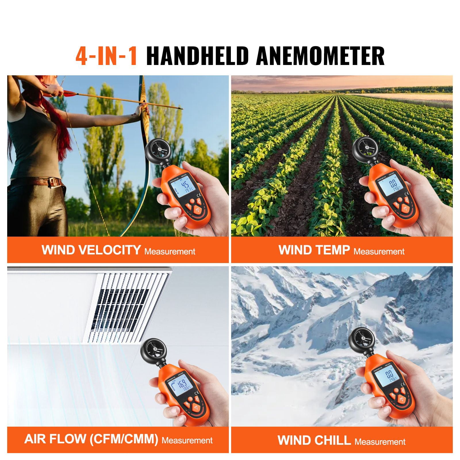 Portable Anemometer,Temperature Range 14 Fahrenheit-113 Fahrenheit ...