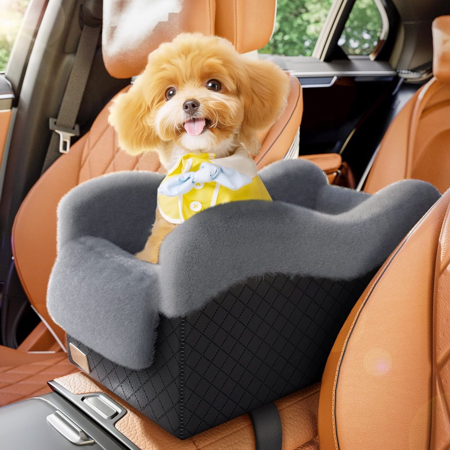 Portable Anti-Collapse Pet Travel Car Seat in Black and Grey for Small Dogs