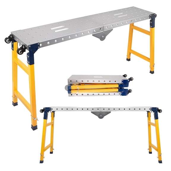 Portable Anti-Slip Steel Work Scaffold Platform, Heavy Duty Load Bearing, Adjustable Height 29-48 in, Rust-Resistant Rolling Work Bench for Renovation & Maintenance