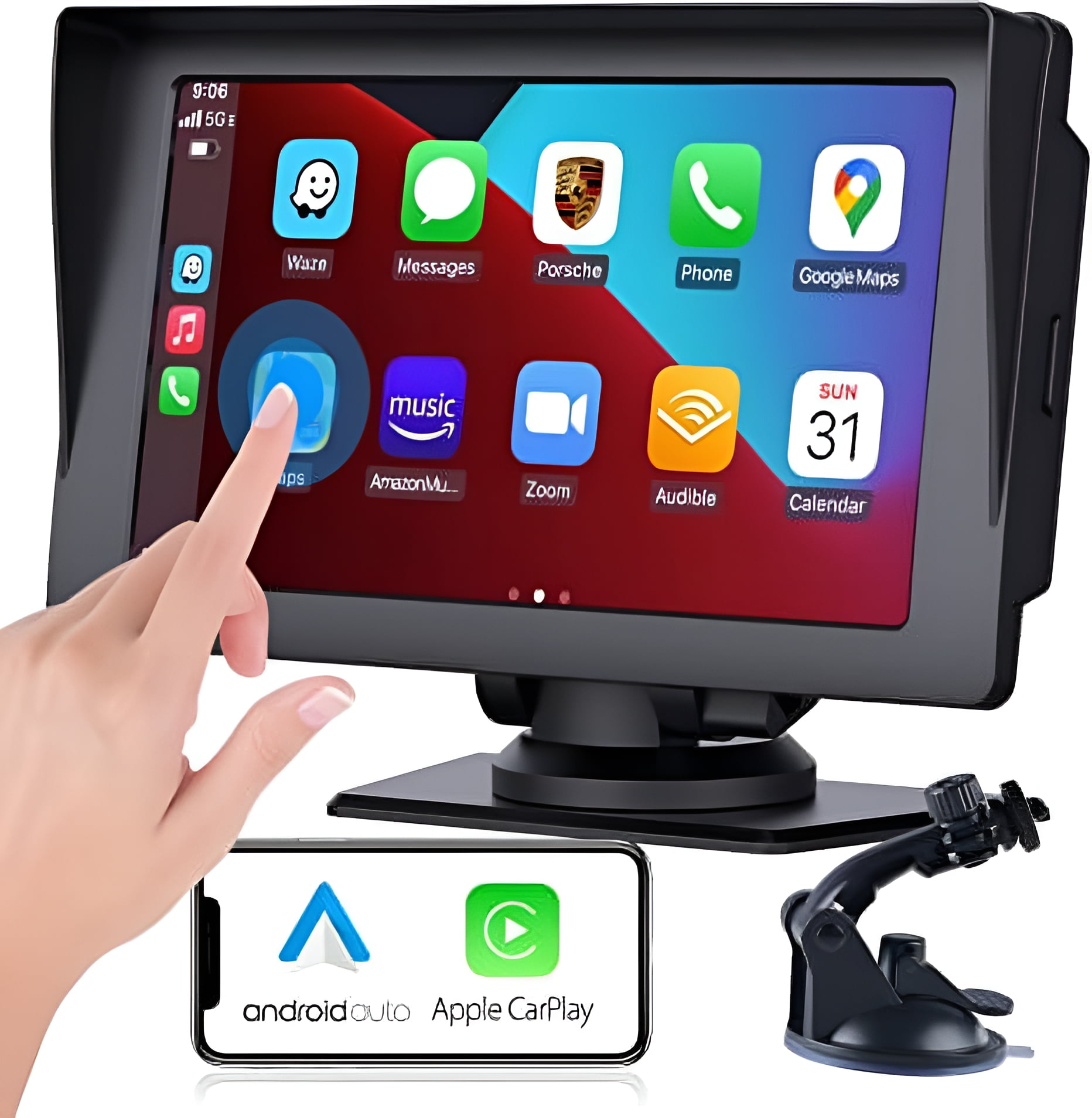 Portable Apple Carplay Polarlander,Wireless Apple Carplay and Android Auto7'' Touch Screen Portable Car Stereo,Car Radio,Wireless AirPlay,Mirror Link,Bluetooth 5.0 Handsfree/FM/AUX/MIC/USB