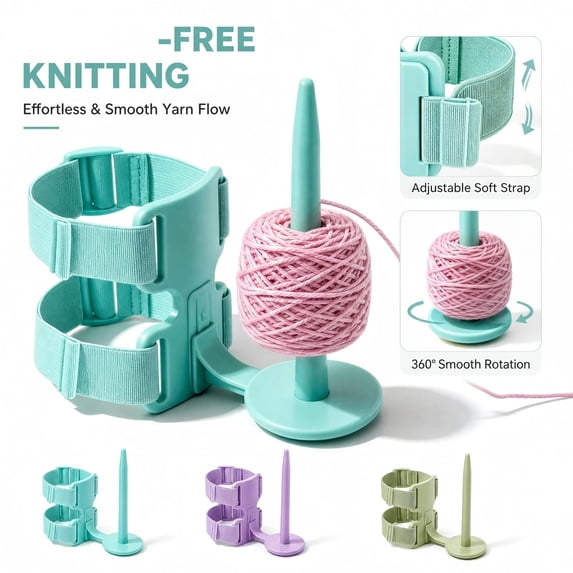 Portable Arm Yarn Holder, Wearable Rotating Yarn Spinner, Adjustable Double Strap Plastic Stand for Crocheting and Knitting, 1 Pc