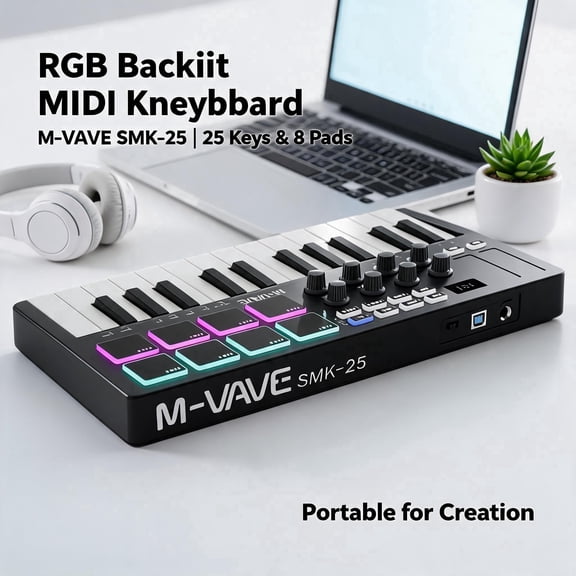 Portable Arranger MIDI Keyboard Controller with RGB Percussion Pads