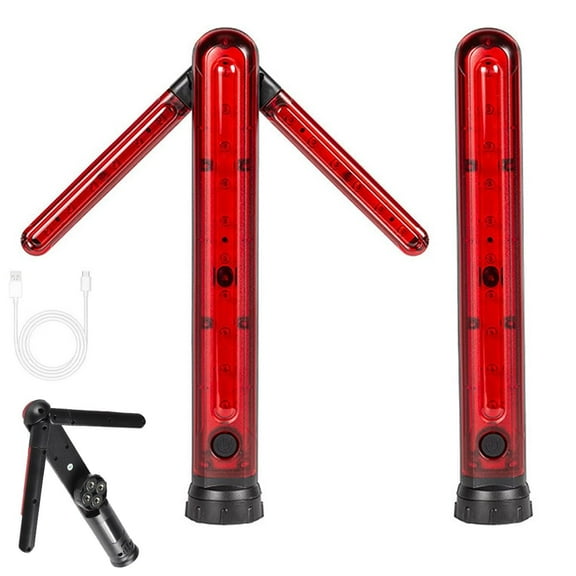 Portable Arrow Safety Light 3-Pack, Hand-Held Red Arrow LED Traffic Safety Baton, Expandable Signal Emergency Road Flares with Detachable Magnetic Base, Car Kit for Road Warning