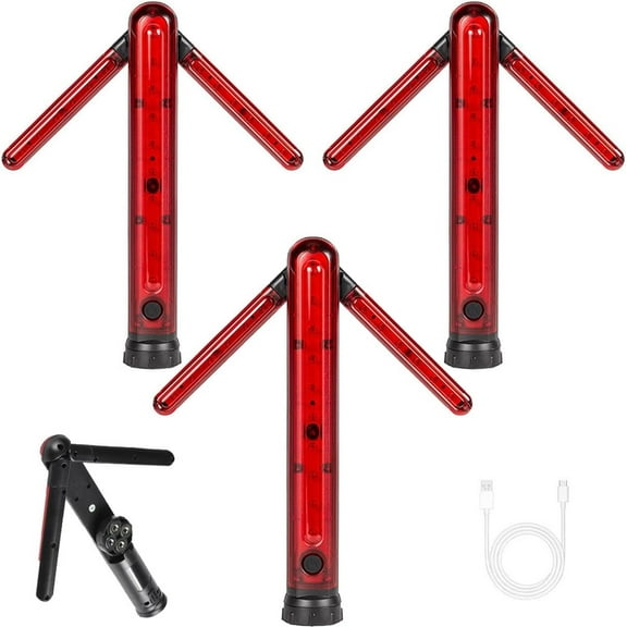 Portable Arrow Safety Light 3-Pack, Hand-Held Red Arrow LED Traffic Safety Baton, Expandable Signal Emergency Road Flares with Detachable Magnetic Base, Car Kit for Road Warning(1 PC)
