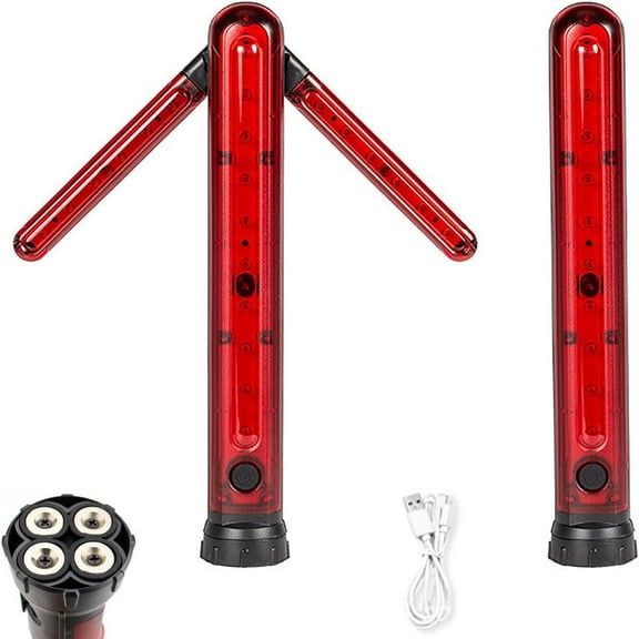 Portable Arrow Safety Light 3-Pack, LED Traffic Wand, 4 Flash Patterns, Warning Light with Detachable Magnetic Base, Road Baton Roadside Emergency Car Kit, Easy Traffic Direction