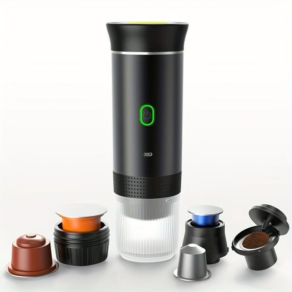 Portable Automatic Capsule Coffee Machine, One-Click Brewing & USB Charging, Black Transparent Design, Mini Coffee Maker for Travel, Dormitory, Office & Coffee Lovers