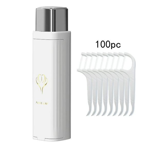 Portable Automatic Dental Floss Dispenser, On-the-Go Floss Storage Box with One-Hand Operation, Includes 100 Pre-Loaded Waxed Floss Picks for Travel, Home, Car, and Daily Oral Hygiene Care