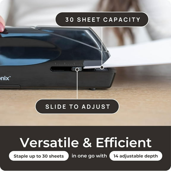 Portable Automatic Electric Stapler - 30 Sheet Capacity, Quiet Jam-, AC Adapter/Battery Powered