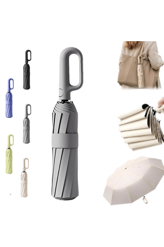 Portable Automatic Folding Umbrella with Hook Handle, Compact Windproof Sun Rain Travel Parasol, 6 Ribs Lightweight Pocket Umbrella Auto Open Close for Men Women Daily Commute